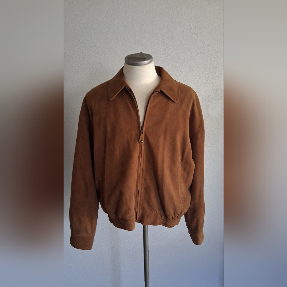Classic Brown Suede Zip-Front Men's Jacket